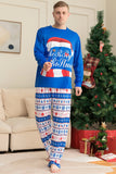 Blå tryckt långärmad julpyjamas set
