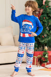 Blå tryckt långärmad julpyjamas set