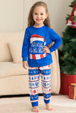 Blå tryckt långärmad julpyjamas set