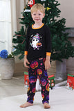Svart Tryckt Långärmad Familj Halloween Pyjamas