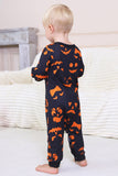 Marinblå tryckt långärmad familj halloween pyjamas