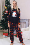 Marinblå tryckt långärmad familj halloween pyjamas