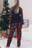 Marinblå tryckt långärmad familj halloween pyjamas