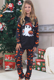 Marinblå tryckt långärmad familj halloween pyjamas