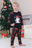 Marinblå tryckt långärmad familj halloween pyjamas