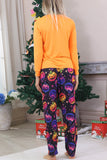 Orange Tryckt Långärmad Familj Halloween Pyjamas