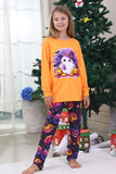 Orange Tryckt Långärmad Familj Halloween Pyjamas