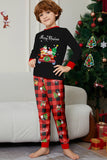 Svart Röd Tryck God Jul Pläd Familj Matchande Pyjamas Set