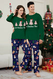 Grön Blå Träd Tryck Långärmad Jul Familj Matchande Pyjamas