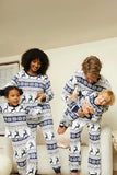 Vit Marinblå Tryckt Långärmad Matchande Familj Pyjamas