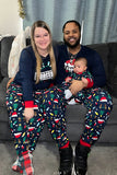 Marinblå Långärmad Tryckt Matchande Familj Pyjamas