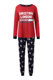 Röda tryckta långärmade jul familj pyjamas set