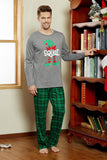 Grå, Grön, Rutig Tryck, Jul, Familj, Matchande Pyjamas Set