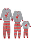Grå, Röda, Ränder, Älg Tryck, Jul, Familj, Matchande Pyjamas Set
