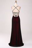 Svart Röd Slida Brudtärneklänning med Snörning Tillbaka