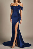 Off The Shoulder Mermaid Svart Formell Klänning Med Slits