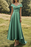 Sage Off The Shoulder Slim Formell Klänning Med Bred Fåll