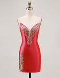 Fuchsia Axelbandslös pärlstav Bodycon Homecoming Klänning med slits