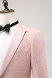 Mörkblå 3-delad topp kavajslag Jacquard One Button Mäns Baldräkter