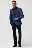 Royal Blue Jacquard Peak Kavajslag 2-delat Baldräkter för män