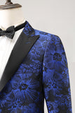 Royal Blue Jacquard Peak Kavajslag 2-delat Baldräkter för män