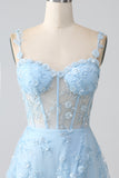 Glittrande Rodna En linje Spaghetti Straps Paljett Korsett Balklänning Med Spalt