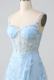 Glittrande Rodna En linje Spaghetti Straps Paljett Korsett Balklänning Med Spalt