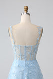 Glittrande Rodna En linje Spaghetti Straps Paljett Korsett Balklänning Med Spalt