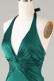 Dusty Sage Satin Mermaid Rynkad Halter Brudtärna Klänning