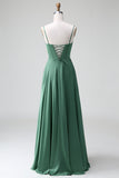 Eucalyptus A Line Spaghetti Straps Korsett Plisserad Satin Brudtärna Klänning