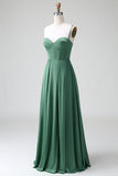 Eucalyptus A Line Spaghetti Straps Korsett Plisserad Satin Brudtärna Klänning