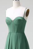 Eucalyptus A Line Spaghetti Straps Korsett Plisserad Satin Brudtärna Klänning