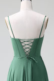 Eucalyptus A Line Spaghetti Straps Korsett Plisserad Satin Brudtärna Klänning