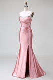 Rouge Mermaid Spaghetti Straps Satin Prom Klänning med slits