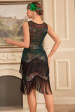 Glittrande Ombre Fransad Tiered 1920-tals Klänning med Accessoarer Set