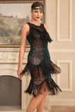 Glittrande Ombre Fransad Tiered 1920-tals Klänning med Accessoarer Set