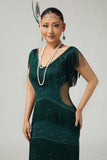 Mörkgrön paljett Bodycon Tiered Fringed 1920s Klänning med 5-Delat Tillbehörsset