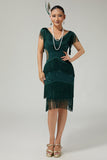 Mörkgrön paljett Bodycon Tiered Fringed 1920s Klänning med 5-Delat Tillbehörsset
