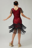Svart Röd Fringed Bodycon Pärlstav 1920-talsklänning med 5-delat tillbehörsset