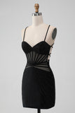 Svart Bodycon Spaghetti Straps Korsett Homecoming Klänning med Beading