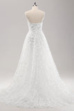 Vit A Line Sweetheart Applique Lace Bröllopsklänning med avtagbara ärmar