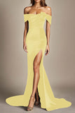 Off The Shoulder Mermaid Svart Formell Klänning Med Slits