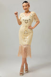 Flapper Vinröd Paljett Bodycon Fransade 1920-talet Klänning