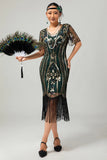 Flapper Vinröd Paljett Bodycon Fransade 1920-talet Klänning