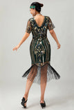 Flapper Vinröd Paljett Bodycon Fransade 1920-talet Klänning