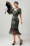 Flapper Vinröd Paljett Bodycon Fransade 1920-talet Klänning