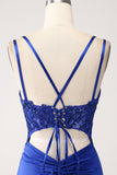 Royal Blue Mermaid Korsett Pärlstav Lång Balklänning med slits