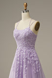 Applikationer Lila Tyll Långa Balklänningar med Knytband Baktill