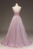 Glitter Spaghetti Straps Blush A-linje Korsett Balklänning med Beading