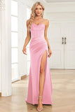 Mörkgrön sjöjungfru Spaghetti Straps Satin Prom Klänning med Split Front
